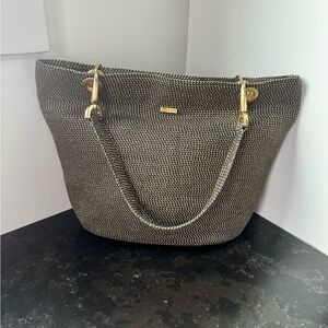 Eric Javits New York Woven Straw Handbag – Brown / Gold Hardware